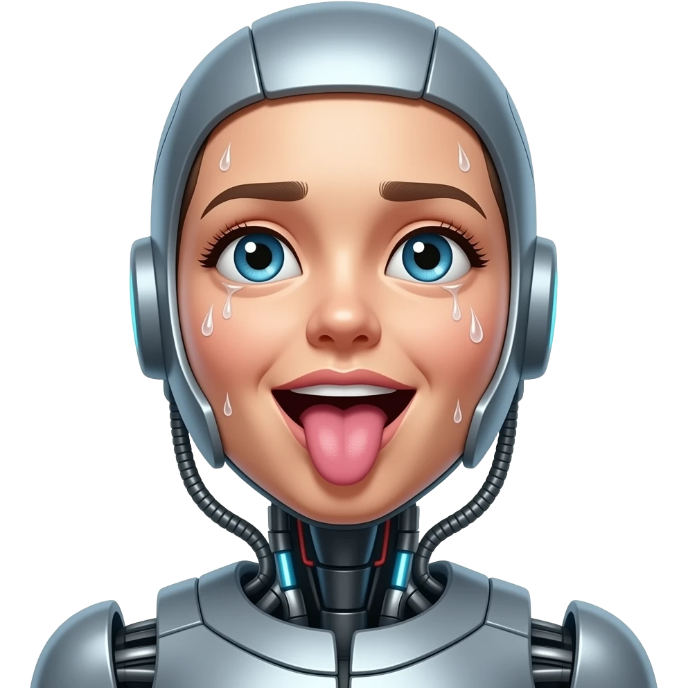 female robot heavy sweating with toung out and eyes looking up emoji