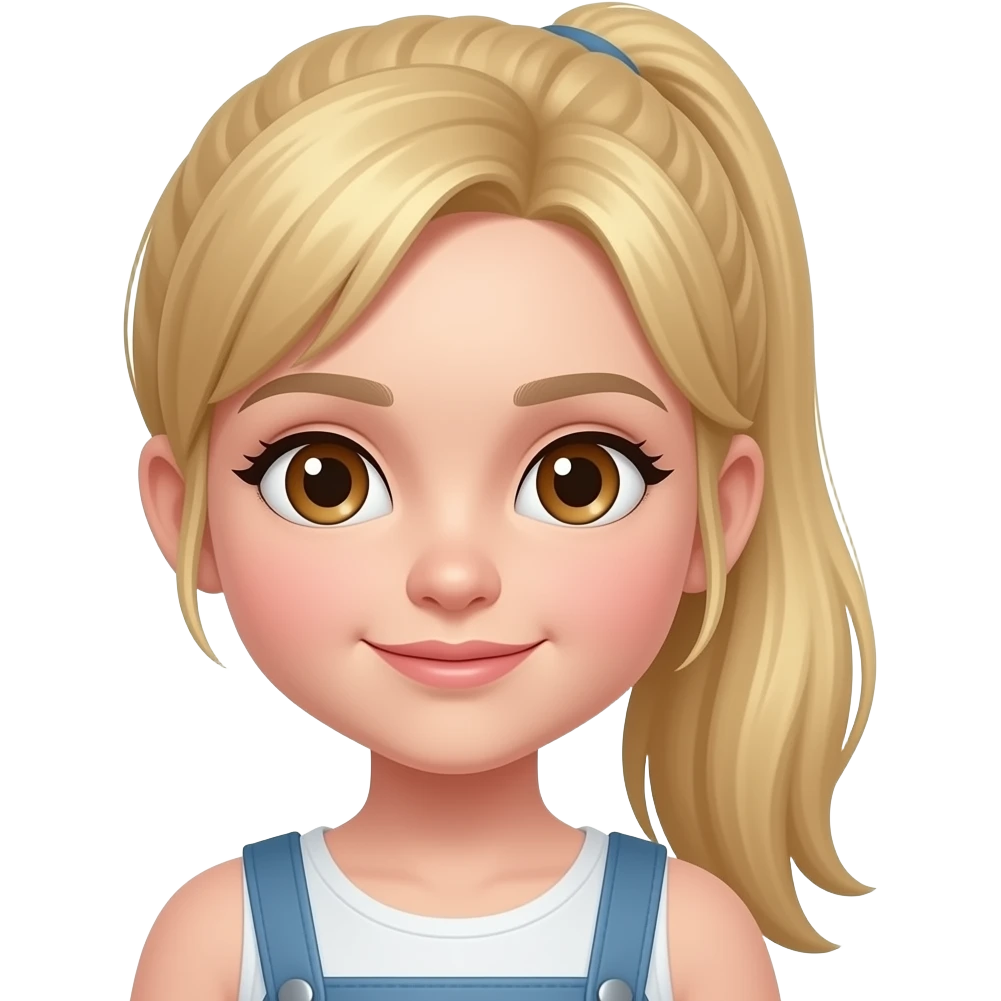 Niña pequeña pelo liso rubio coleta ojos marrones piel blanca emoji