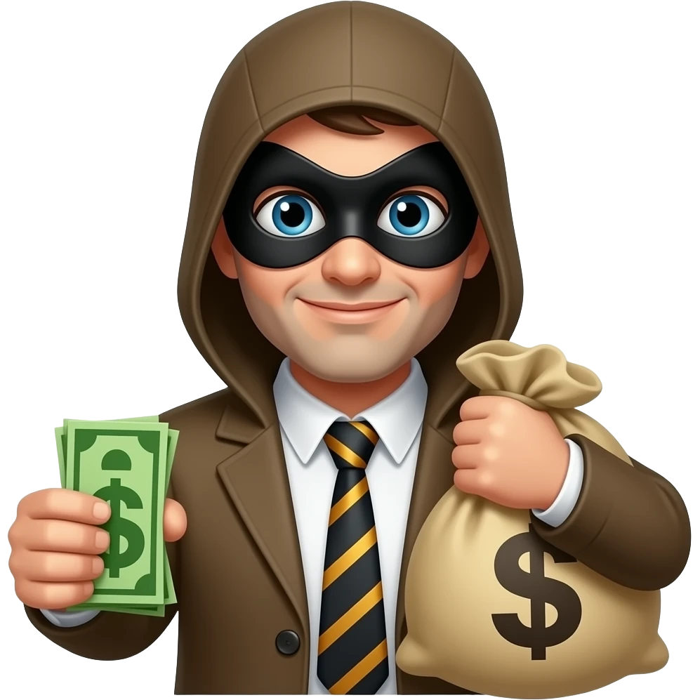 Ladrón con máscara y bolsa de dinero emoji