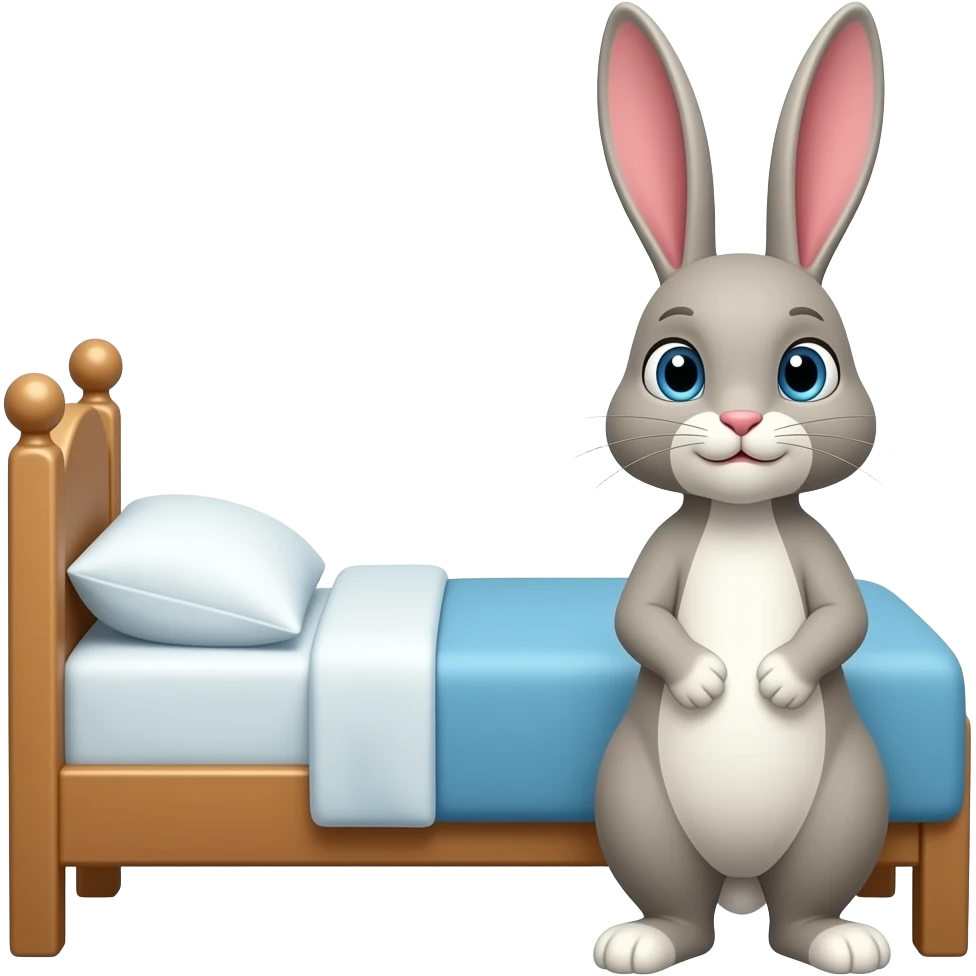 Bunny stands up next to bed emoji