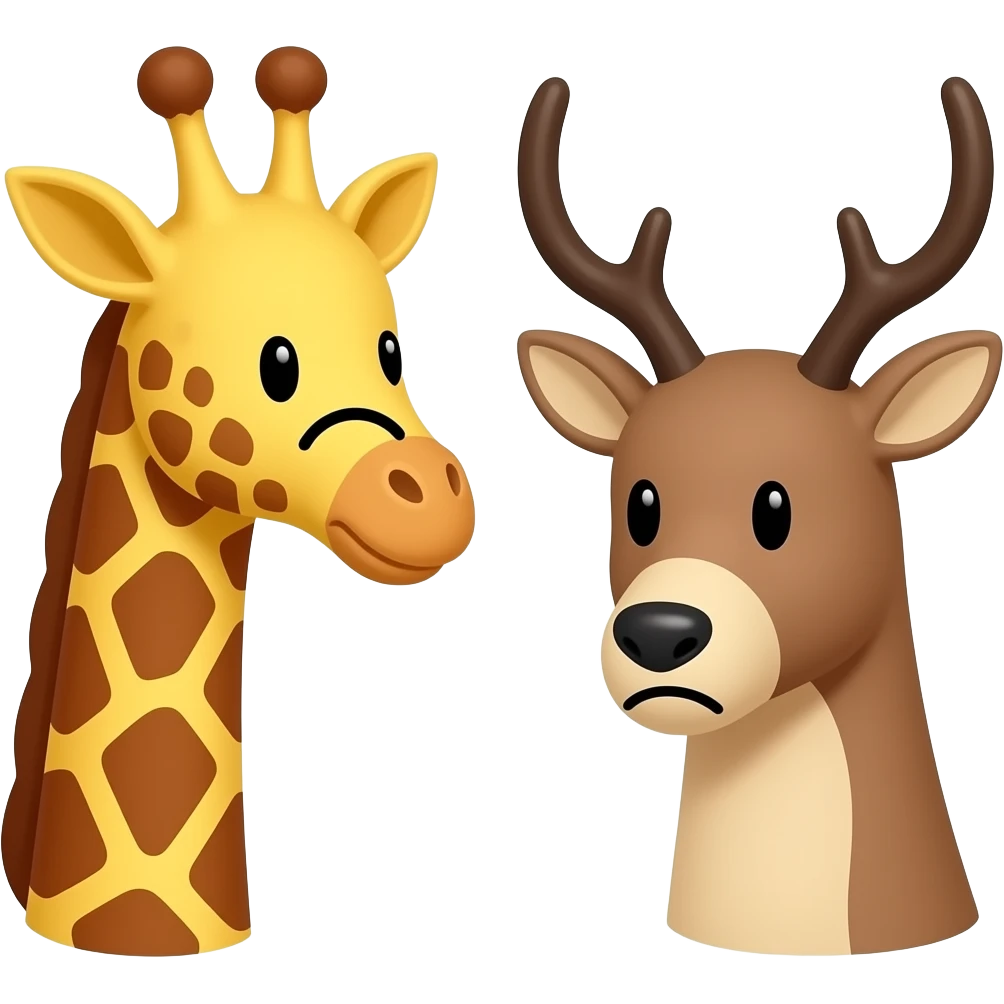 Einfacher Giraffenkopf traurig und Elchkopf traurig und schauen sich an emoji