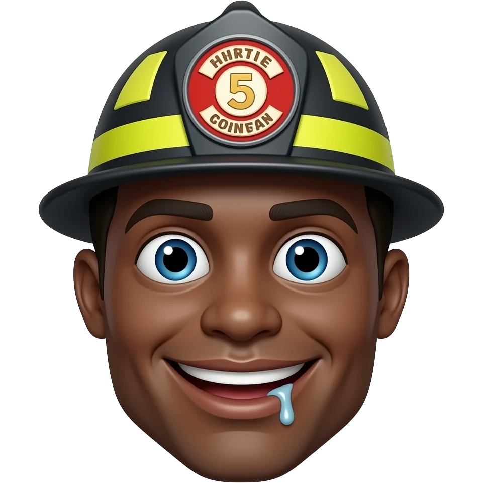 Classic smiley, weird proportions, drooling, dark complexion, fireman hat, Unreal Engine 5 emoji