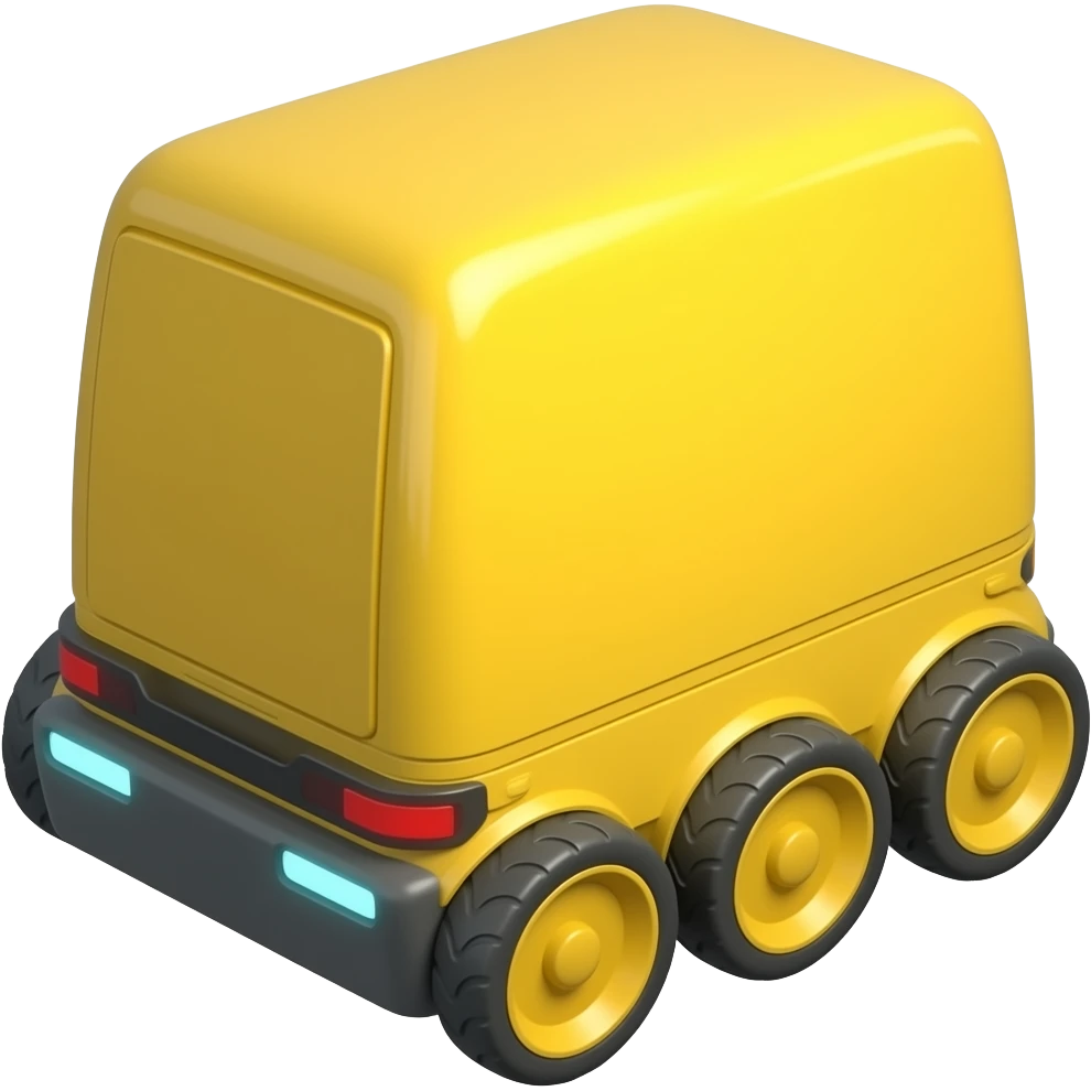 Yellow rectangle Robot delivery with 6 wheels emoji