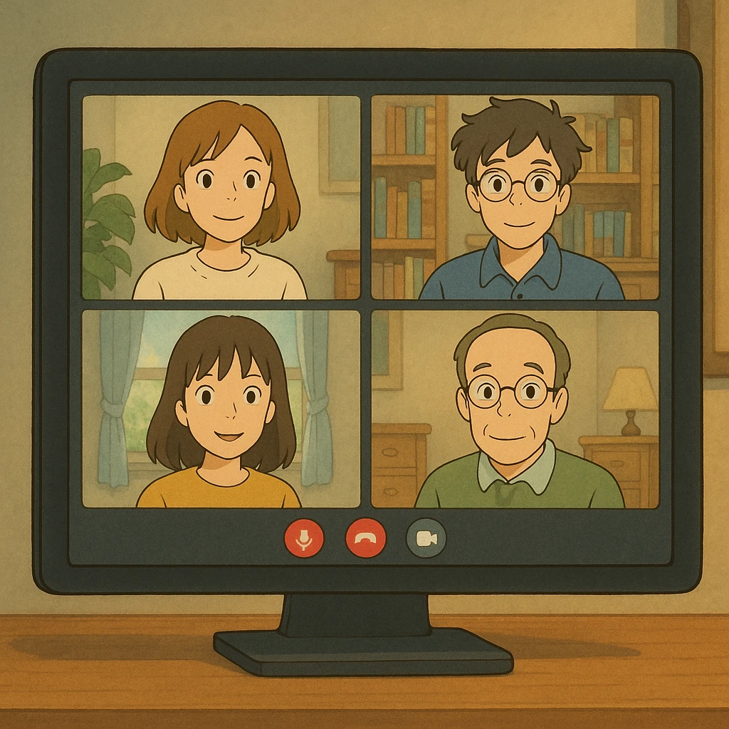 virtual zoom meeting video conference on a computer screen emoji