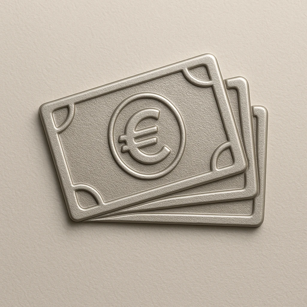 realistic embossed icon of euro banknotes, detailed, neutral background emoji