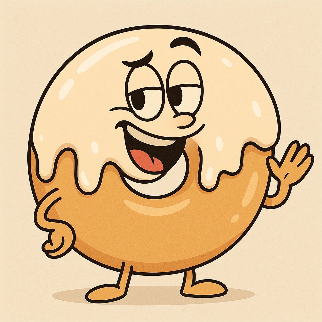 krispy kreme glazed donut, cartoon style, glossy icing, round shape, playful, simple background emoji
