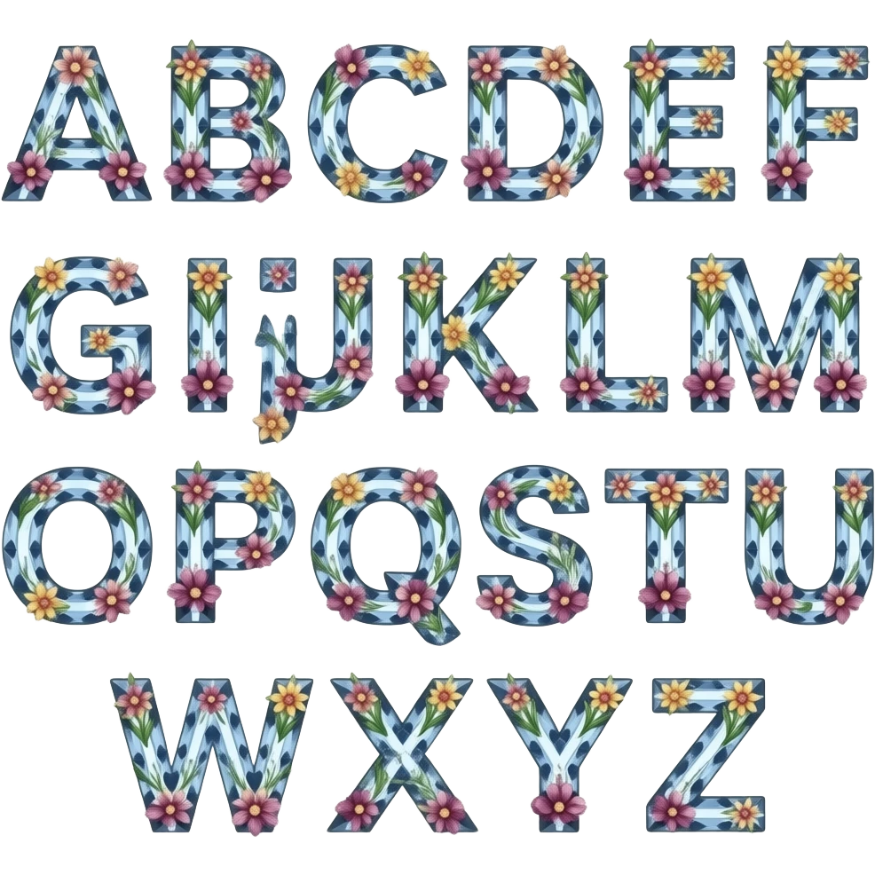 beautiful gemstone shiny floral entire alphabet set emoji