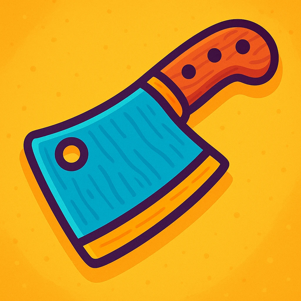 Make the butcher knife have a wooden handle, keep cartoon style. The style should be cartoon with vibrant colors and simple shapes. emoji