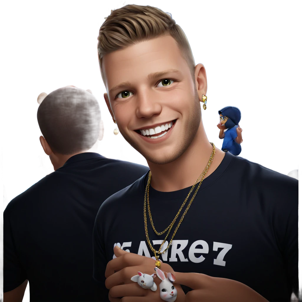 smiling boy with rabbit jewelry emoji