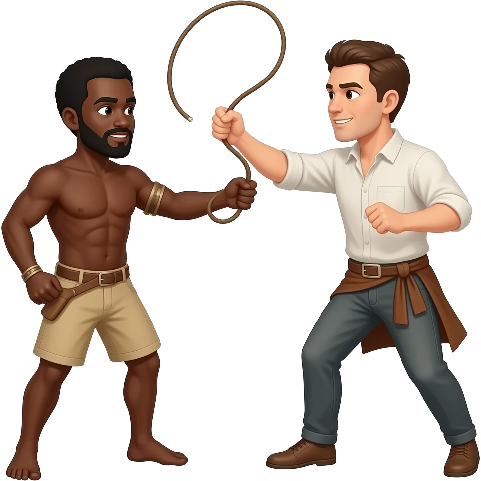White person hitting a black person (slave) with a whip emoji