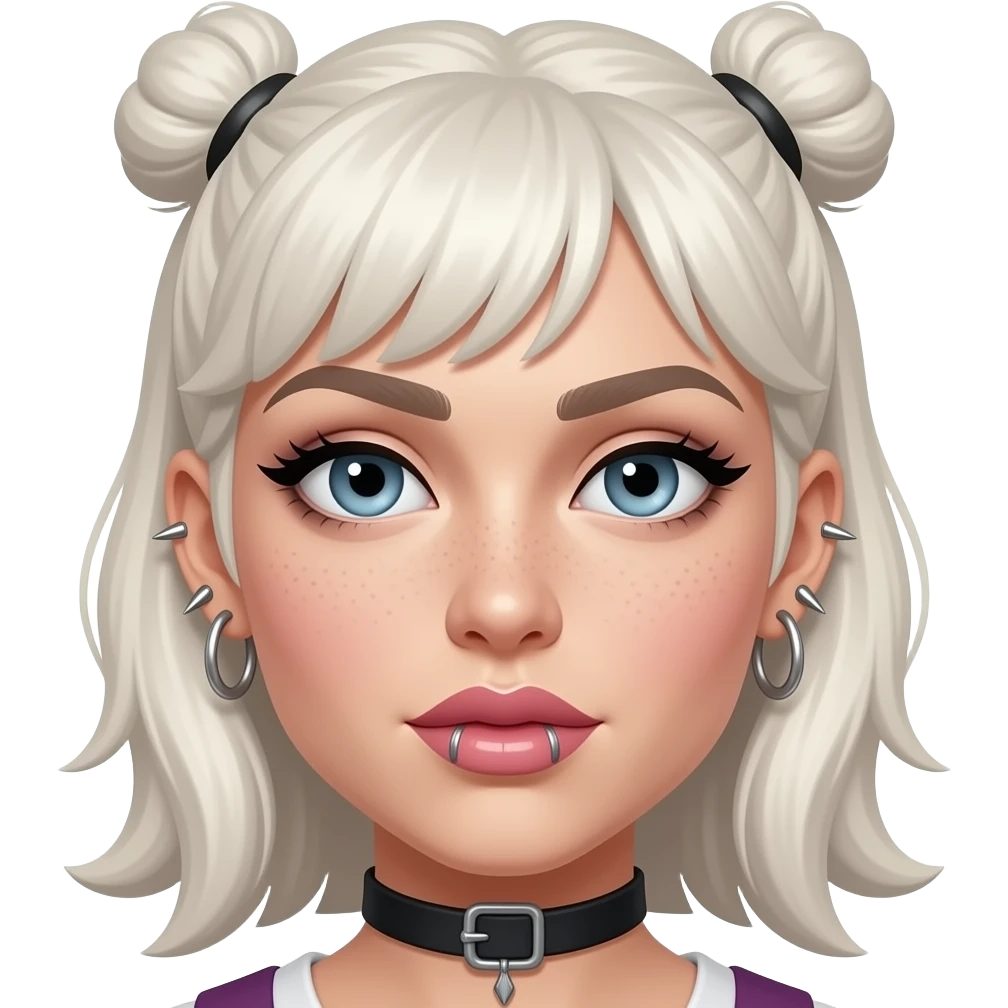 white woman with big lips, lots of piercings, and fake eyebrows emoji