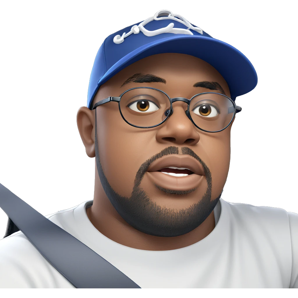 boy in baseball cap inside car emoji