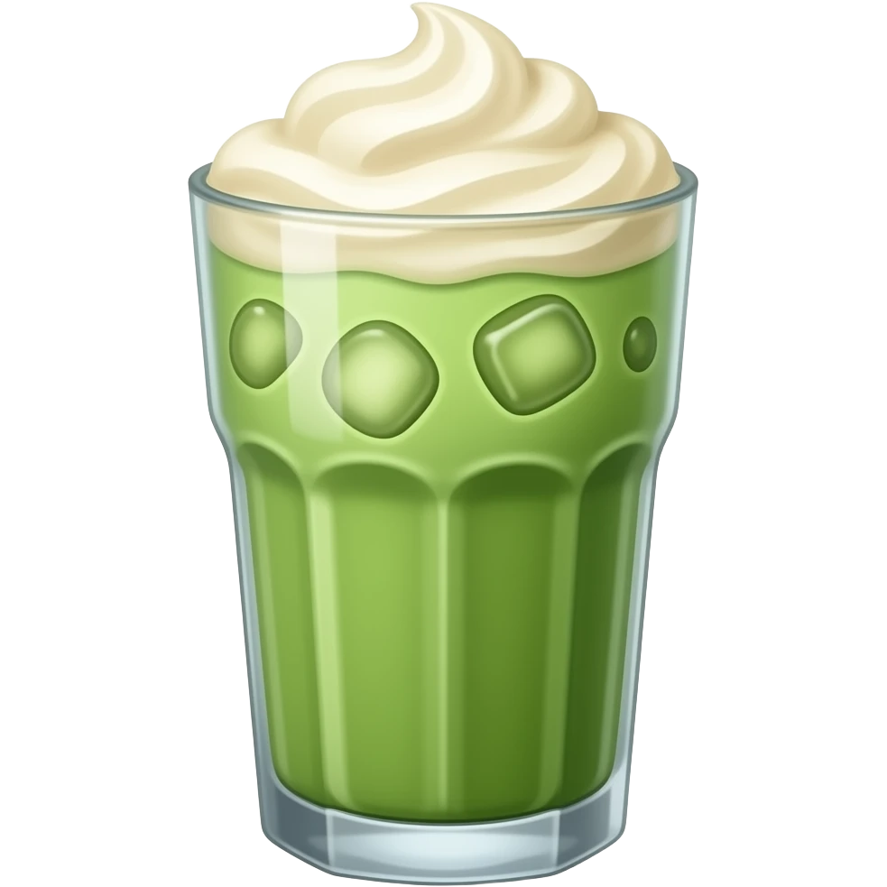 Iced cold matcha latte with vanilla foam emoji