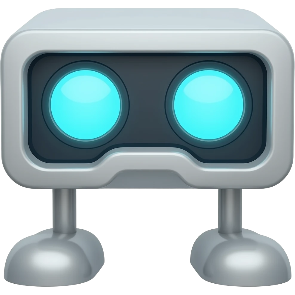 A platform with 2 legs facing forward with glowing white eyes and with no arms emoji