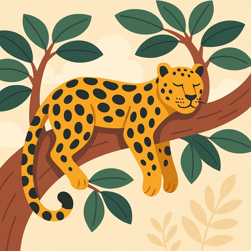 Flat design style leopard in the tree emoji