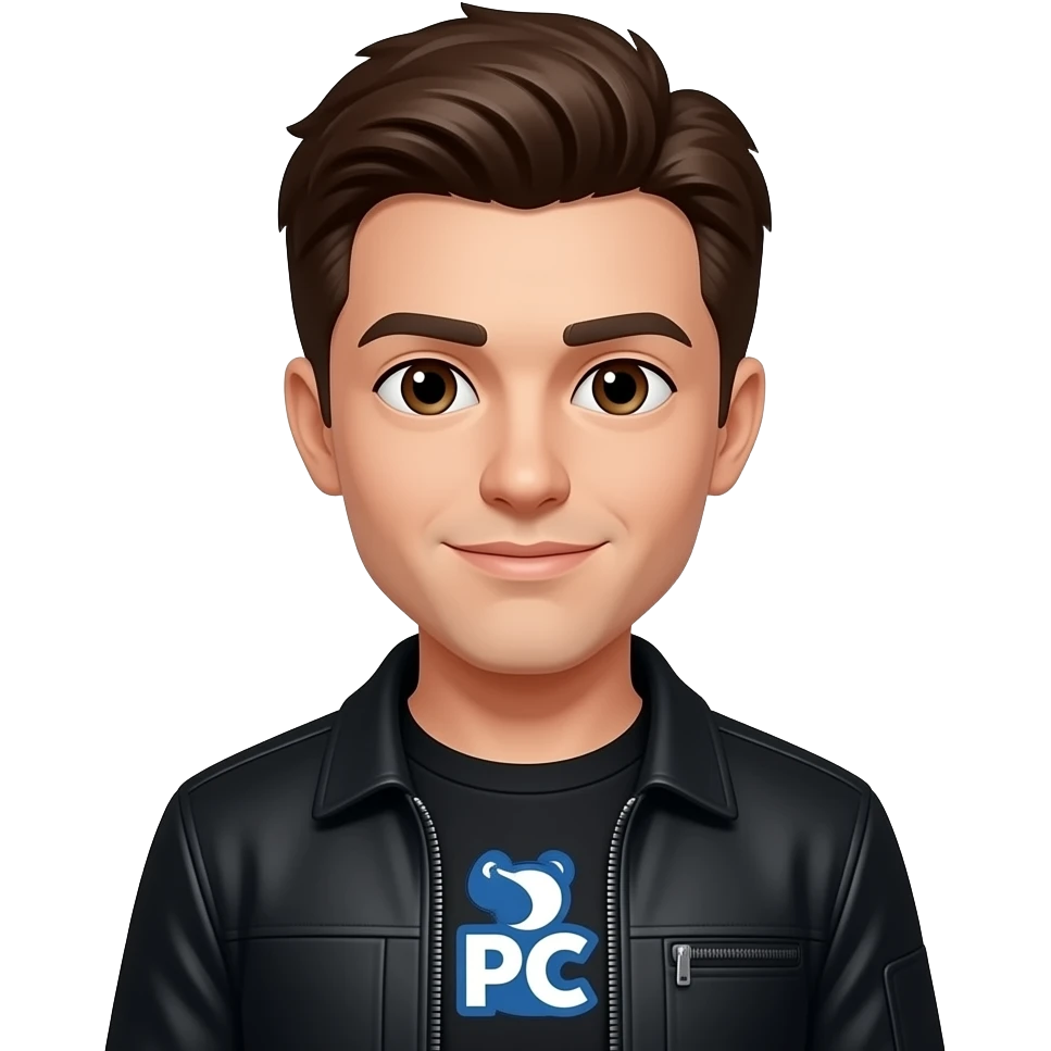 brown hair and eyes black jacket black pullover casper pc logo emoji