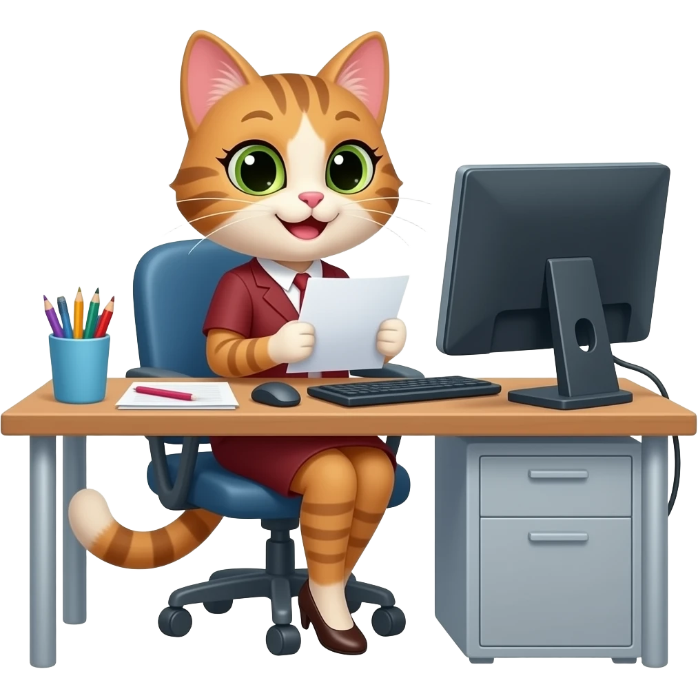 a female cat getting a promotion emoji