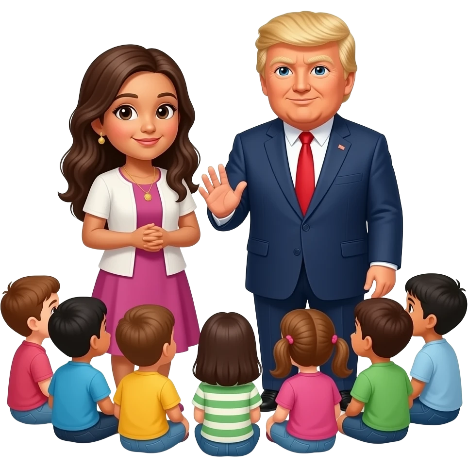 Farheen  holding one hand on Talller Barron Trump in trust  a Barron Trump the  President Donald Trump and an along in circle son Barron Trump emoji