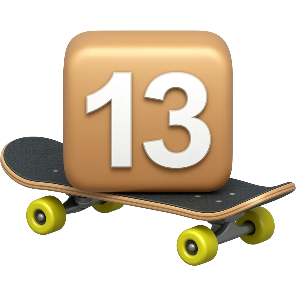 Number 13 block on skateboard emoji