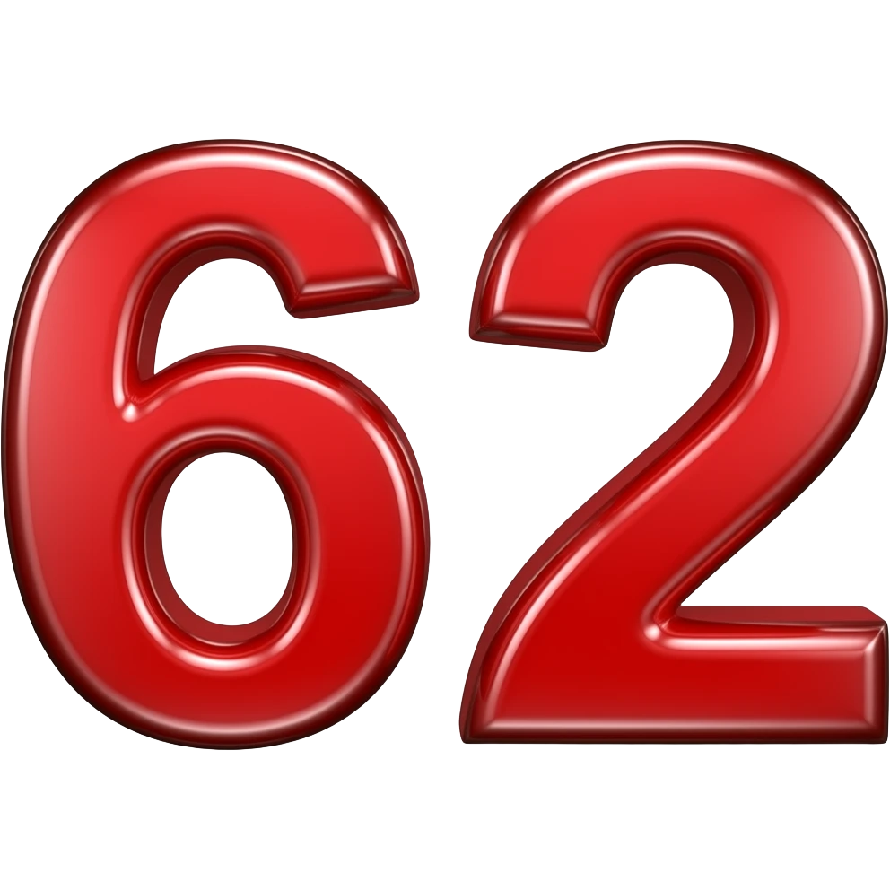 62 number red shining colour emoji