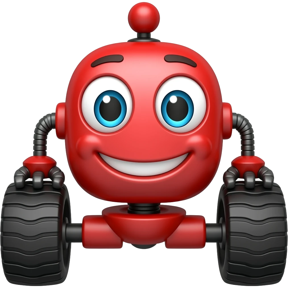 An icon showing wheeled red robot with a big smile, blue eyes emoji