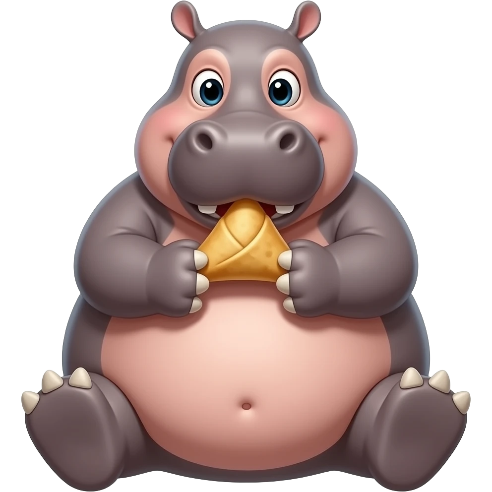 fat hippo that just finished eating Samosa sitting down on its butt emoji