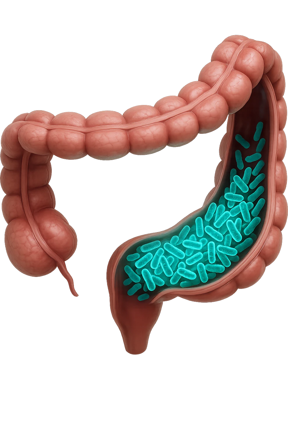 batteri intestinali in un tratto di colon anatomico umano, iperrealistico 4k emoji