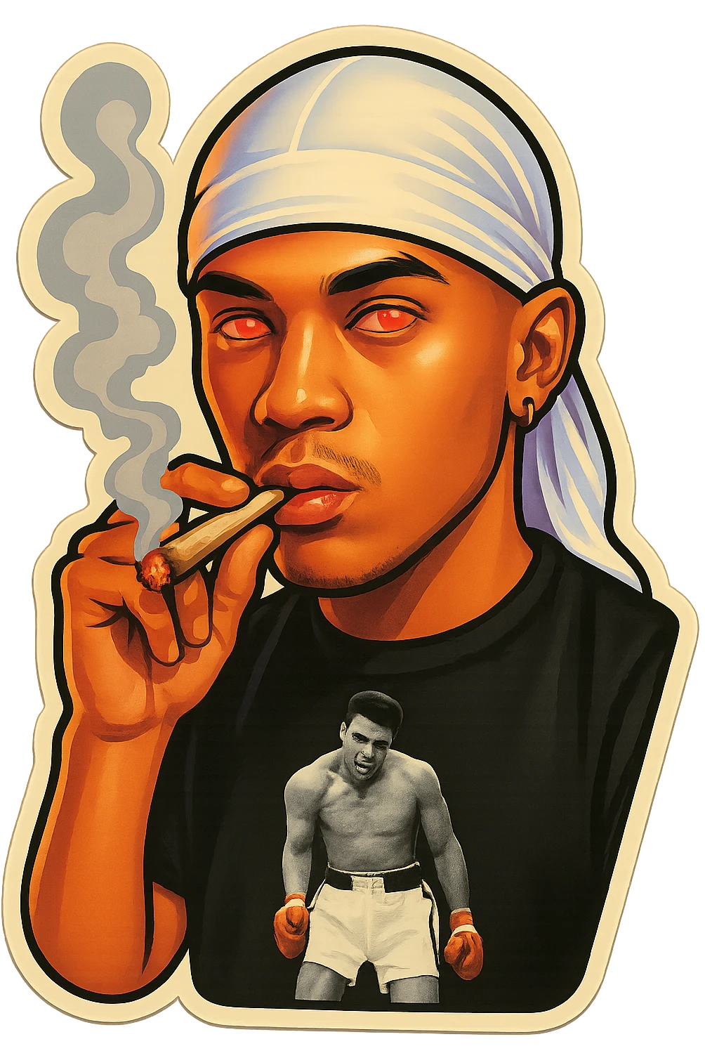 Red eyeds
Smoking weed
Change His durag To white emoji