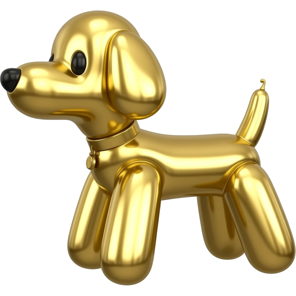 ​كلب بالون: مجسم لكلب مصنوع من البالونات بلون ذهبي معدني لامع. emoji