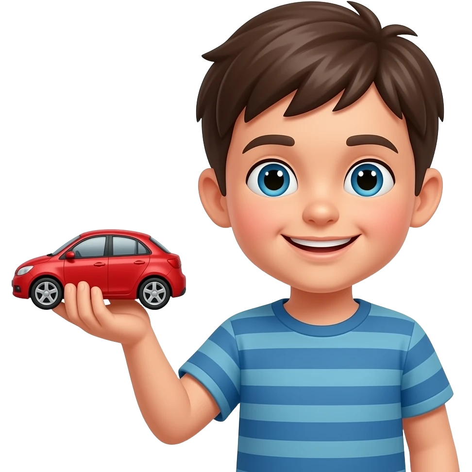 A boy holding a red small toy car emoji