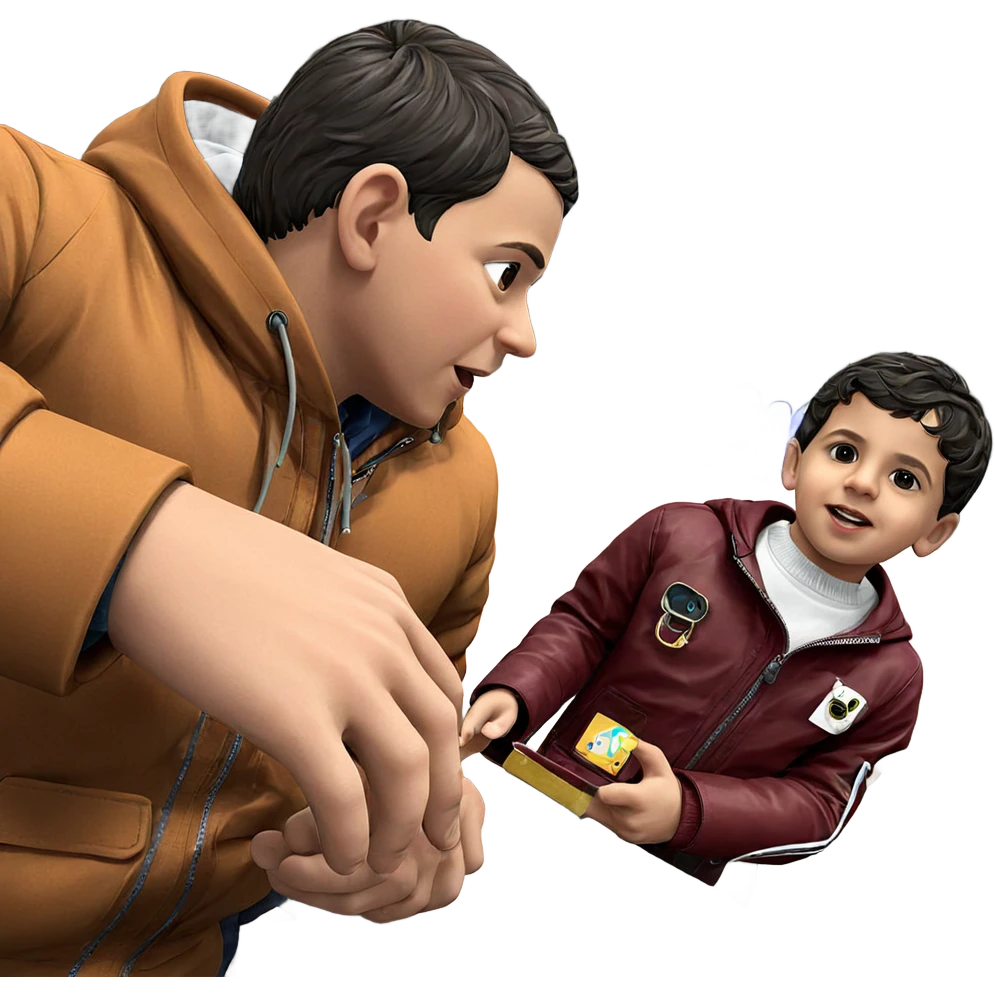 boys in jackets with bags emoji