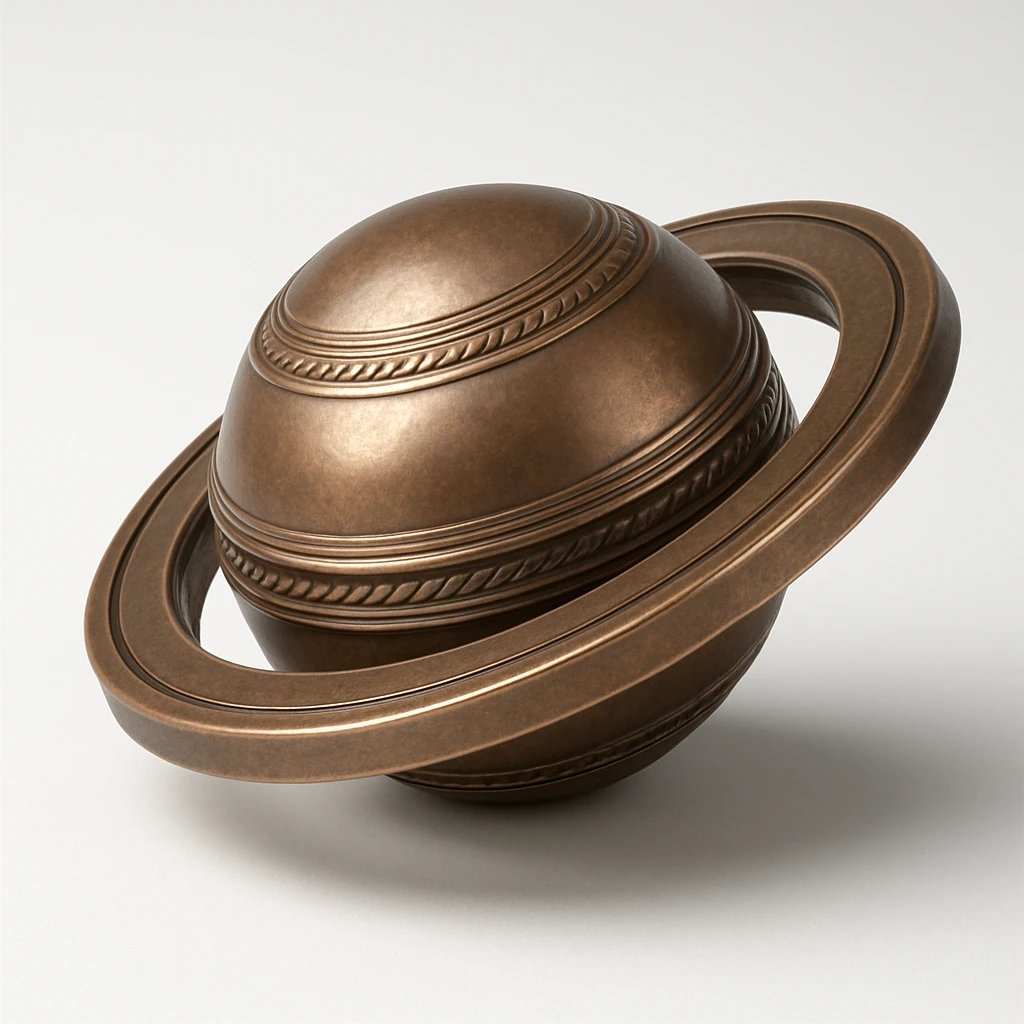 rose gold planet, metallic, stylized, no text emoji