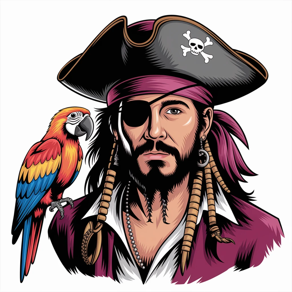 digital vector art of pirate with eye patch and parrot emoji