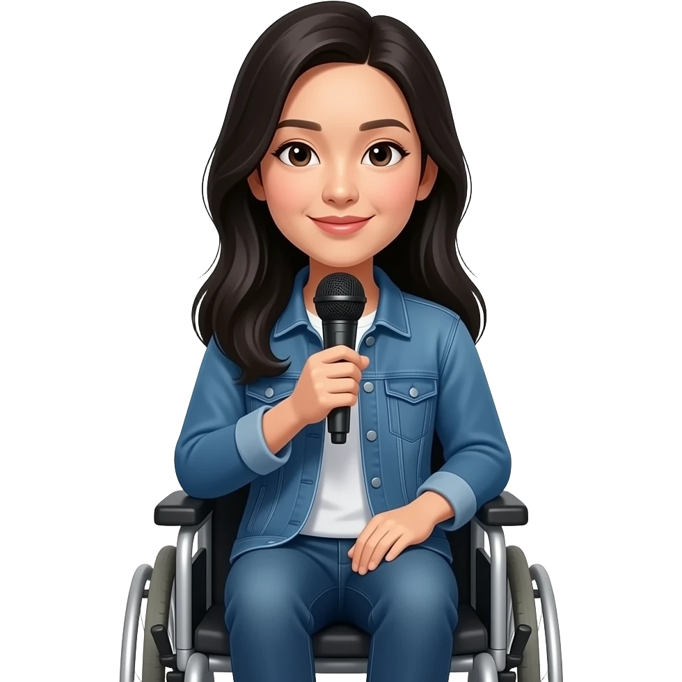 Asian woman with long hair in a wheelchair interviewee emoji