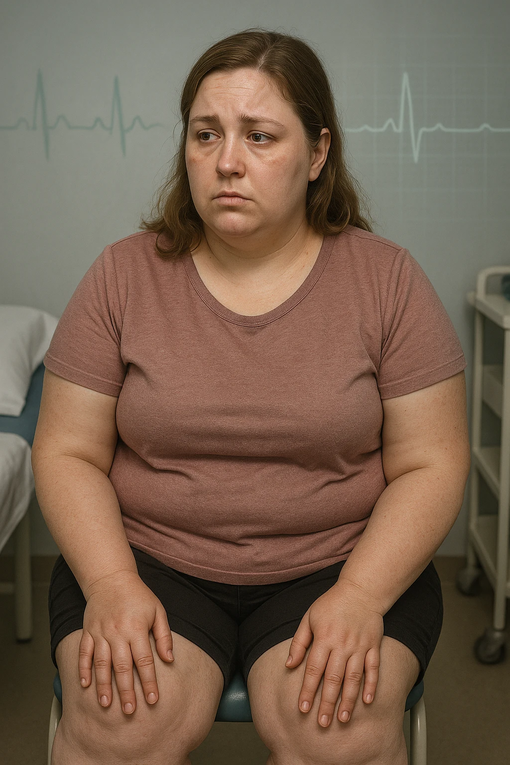 Donna con problemi cardiovascolari e linfatici a causa della sua PCOS, immagine realistica emoji