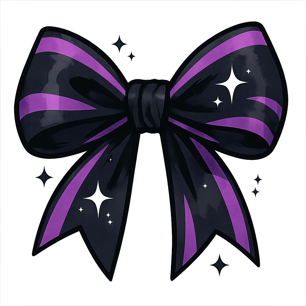 emo bow with sparkles, black and purple, expressive and stylish emoji