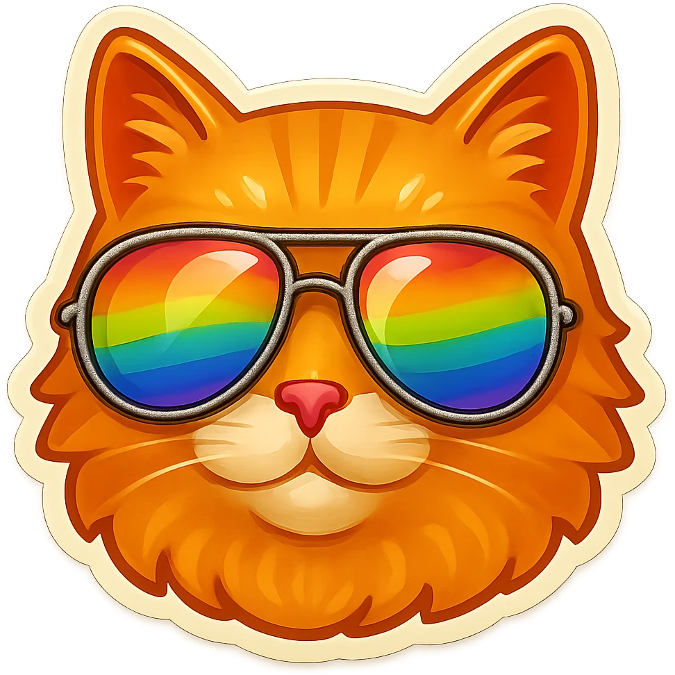 Make the sunglasses rainbow colored, keep the cat and style the same, with no background. emoji