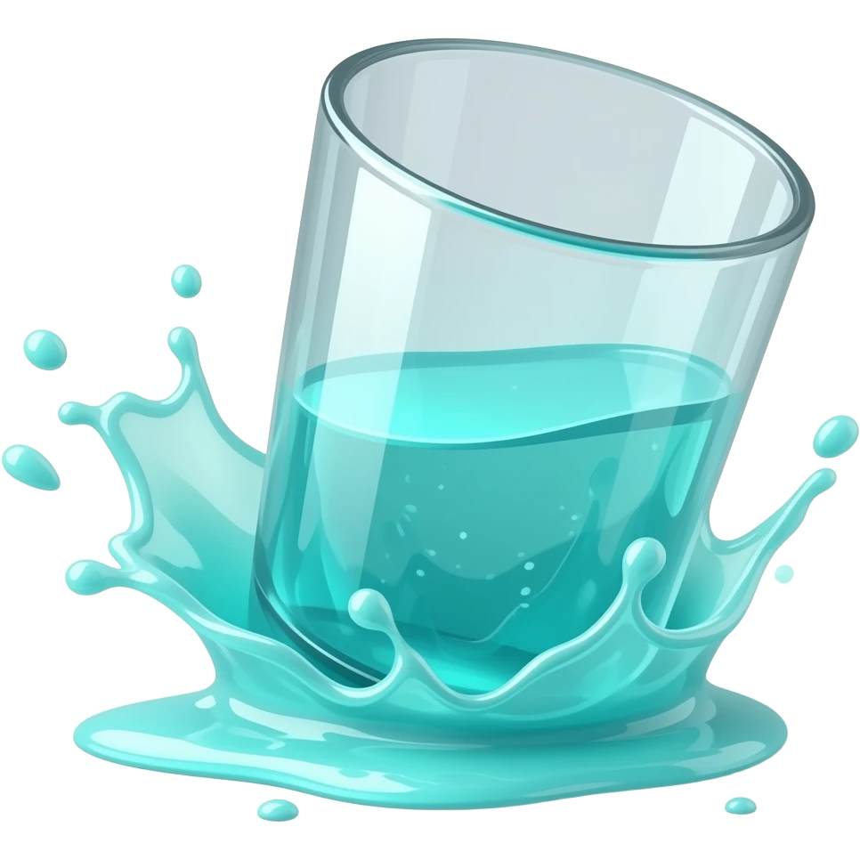 a glass with neon-glowing-cyan liquid spilling out and splashing around emoji