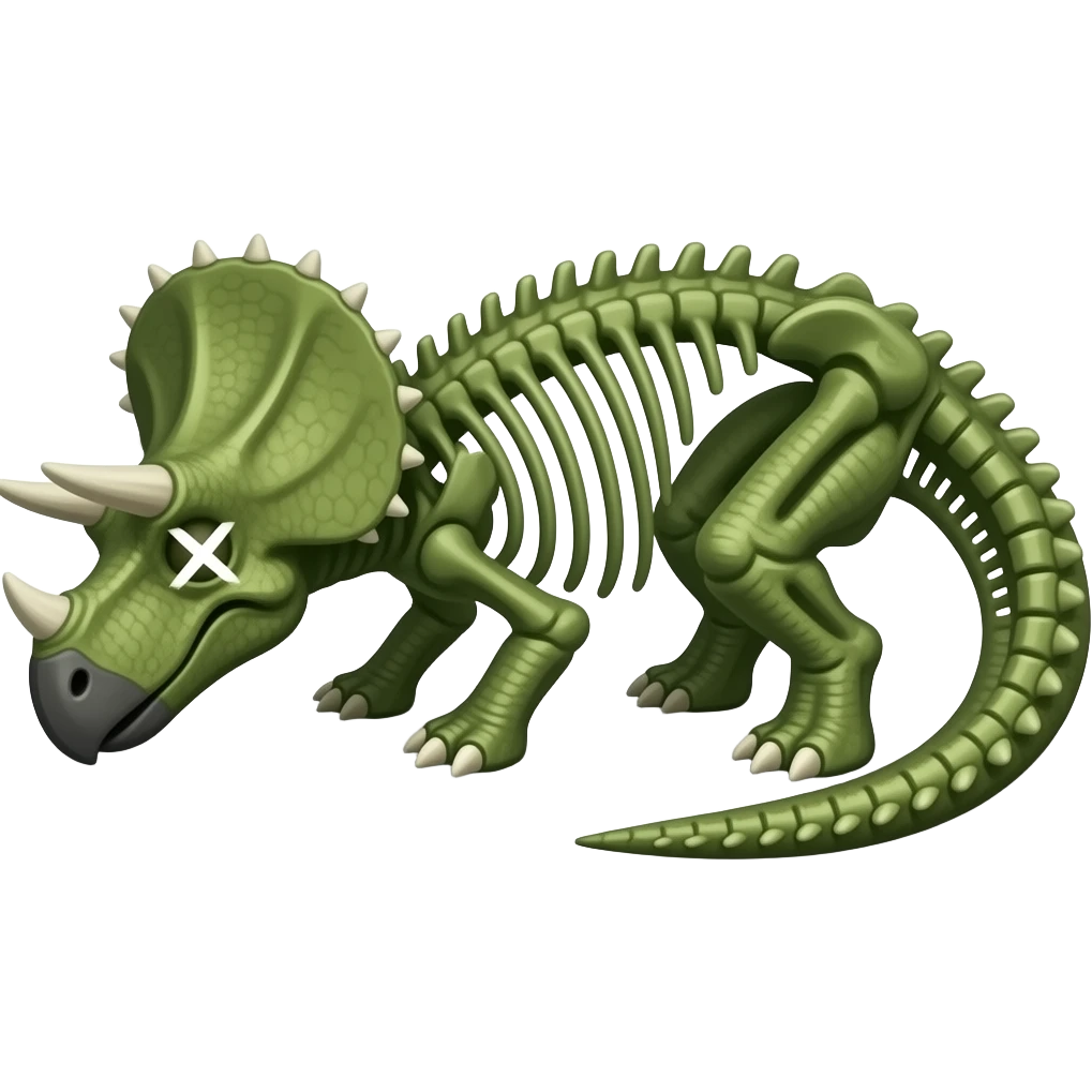 a dead green triceratops laying down with visible ribs and x's over its eye emoji