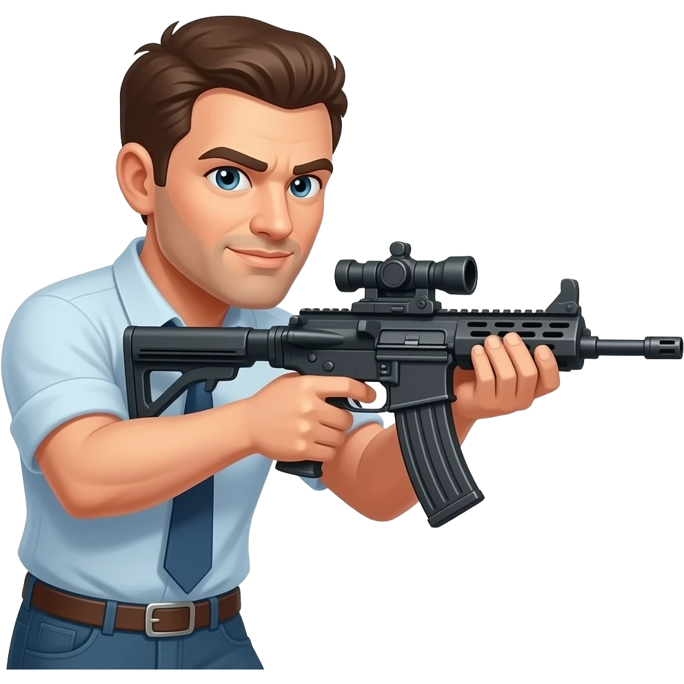 a man holding a machine gun shooting people emoji
