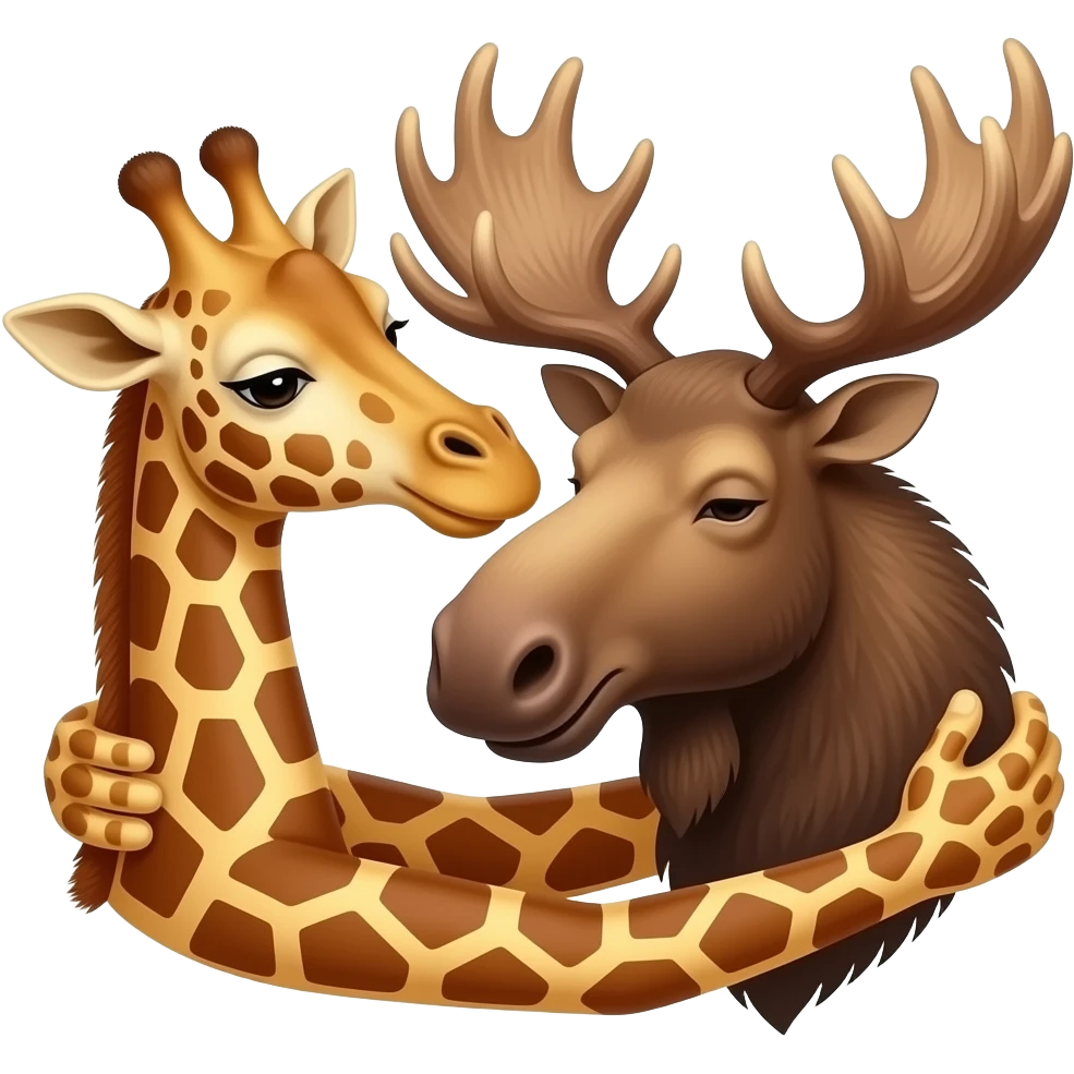 Giraffenkopf und Elchkopf umarmen sich emoji