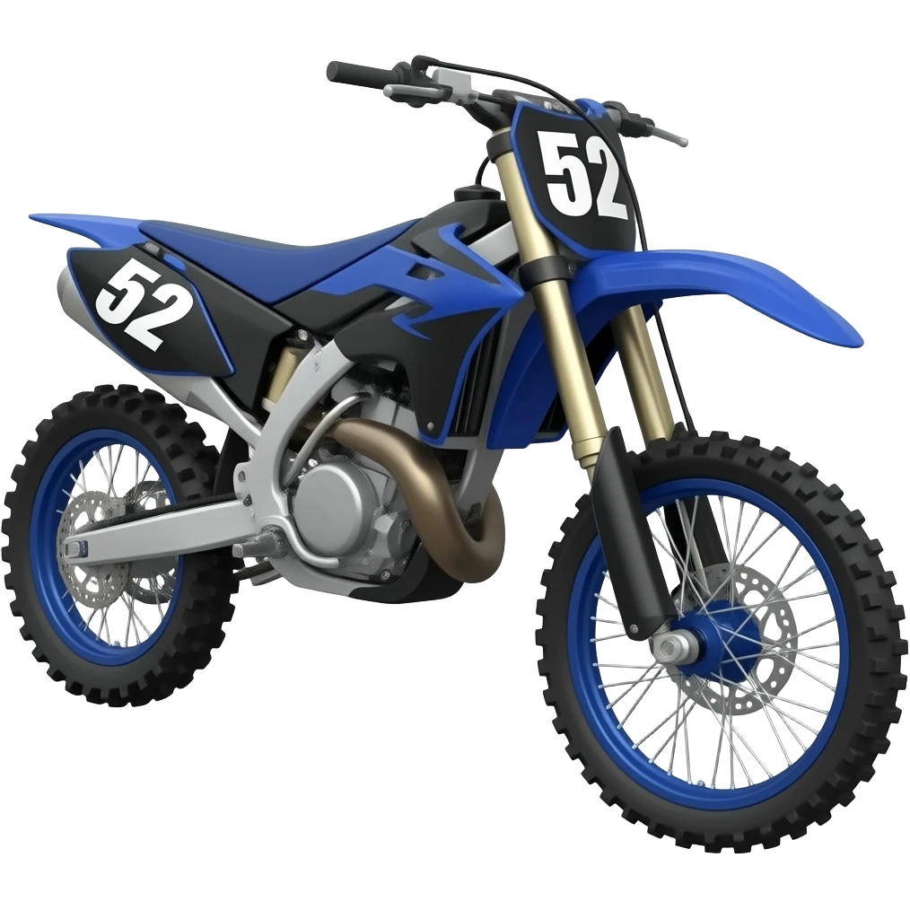 Make a black and blue dirtbike with the number 52 emoji