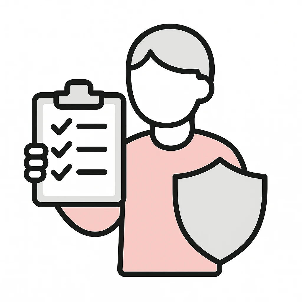 security and risk management, clipboard with checklist and shield, clean style emoji