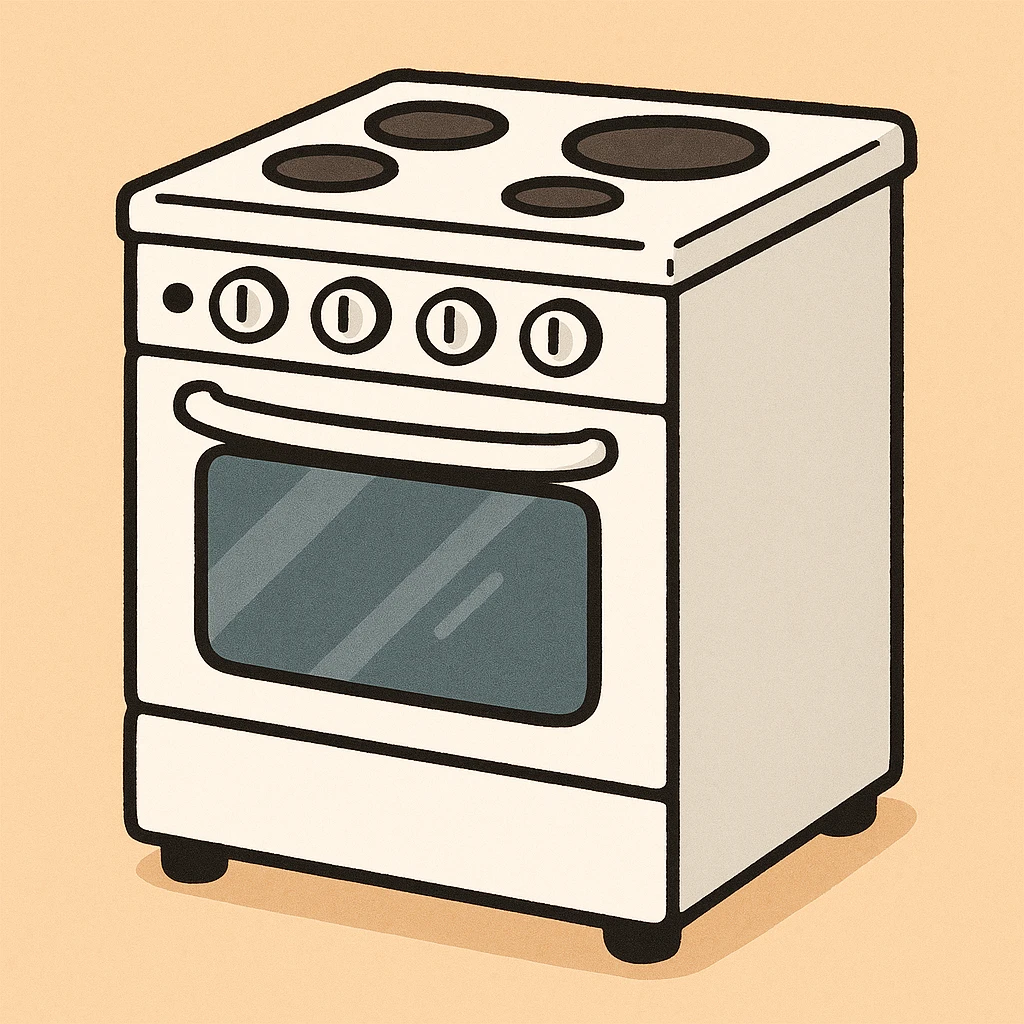 white kitchen oven, cartoon style, simple and friendly emoji