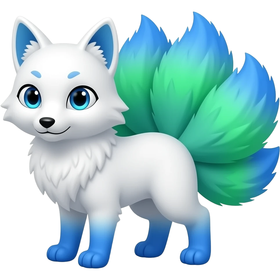 White blue ombré green fluffy Kitsune nine tails Blue paws emoji