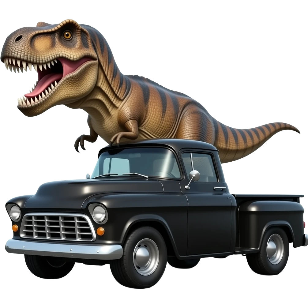 t rex driving black 1955 chevy 3/4 view emoji
