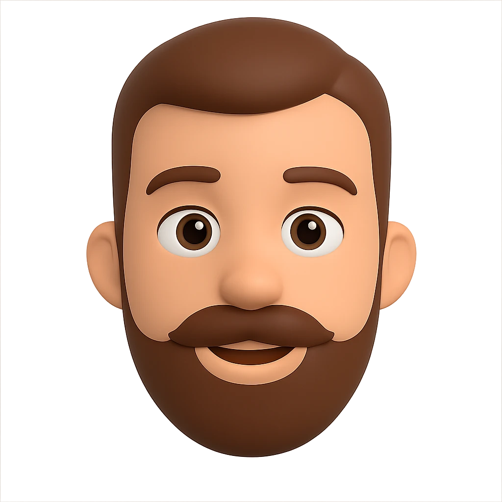 Edit the image to depict a man with less hair, shorter beard, brown hair and beard, in the style of Microsoft Fluent 3D emojis with transparent background. The style is 3D Microsoft Fluent emoji style. emoji