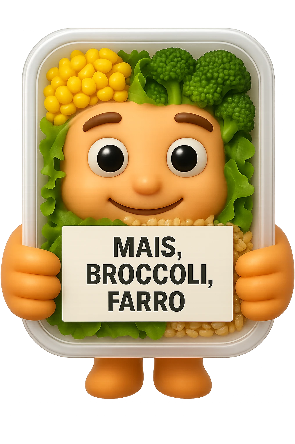 SU QUESTO STILE FAI UN EMOJI STILE IPHONE 3D DI UN INSALATA PRECONFEZIONATA DA SUPERMERCATO CON FOCUS SU ETICHETTA NUTRIZIONALE CON GLI INGREDIENTI IN ITALIANO TIPO: MAIS, BROCCOLI, FARRO, ACCANTO ALL'INSALATA CHE HA IN MANO C'è UN FOCUS SULL'ETICHETTA CON GLI INGREDIENTI SCRITTI, FALLO MOLTO REALISTICO IN 3D emoji