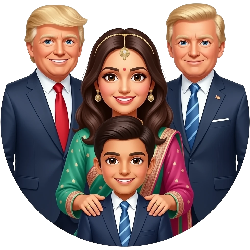 Farheen  holding  hands on shoulders comforting in shalwar kameez and the son Barron Trump in trust in Baron Trump  in circle with President Son Barron Trump in sha Alllah emoji