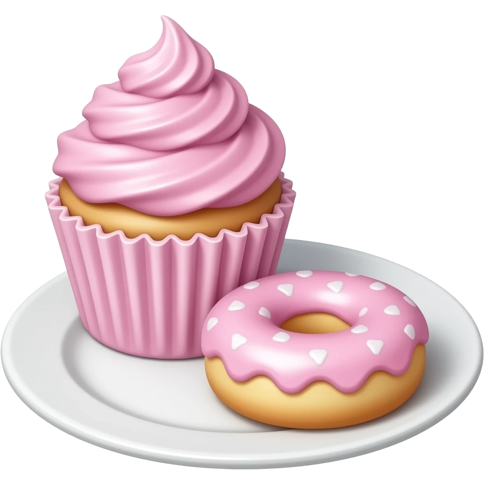 Light Pink cupcake and donut in the foreground emoji